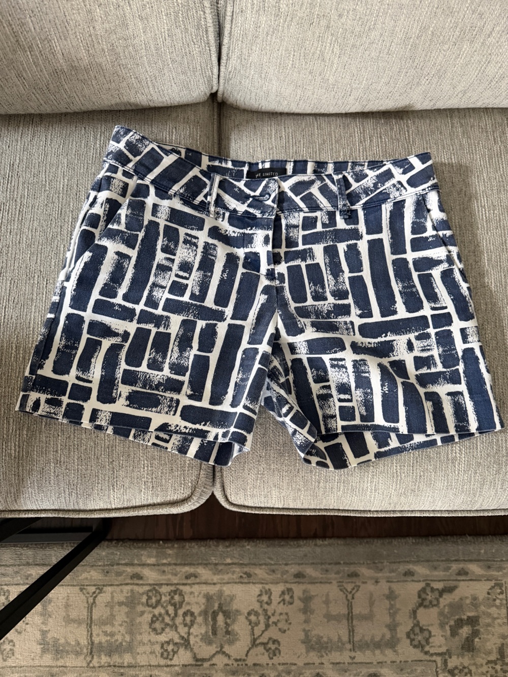 The Limited Navy and White Geometric Bermuda Shorts